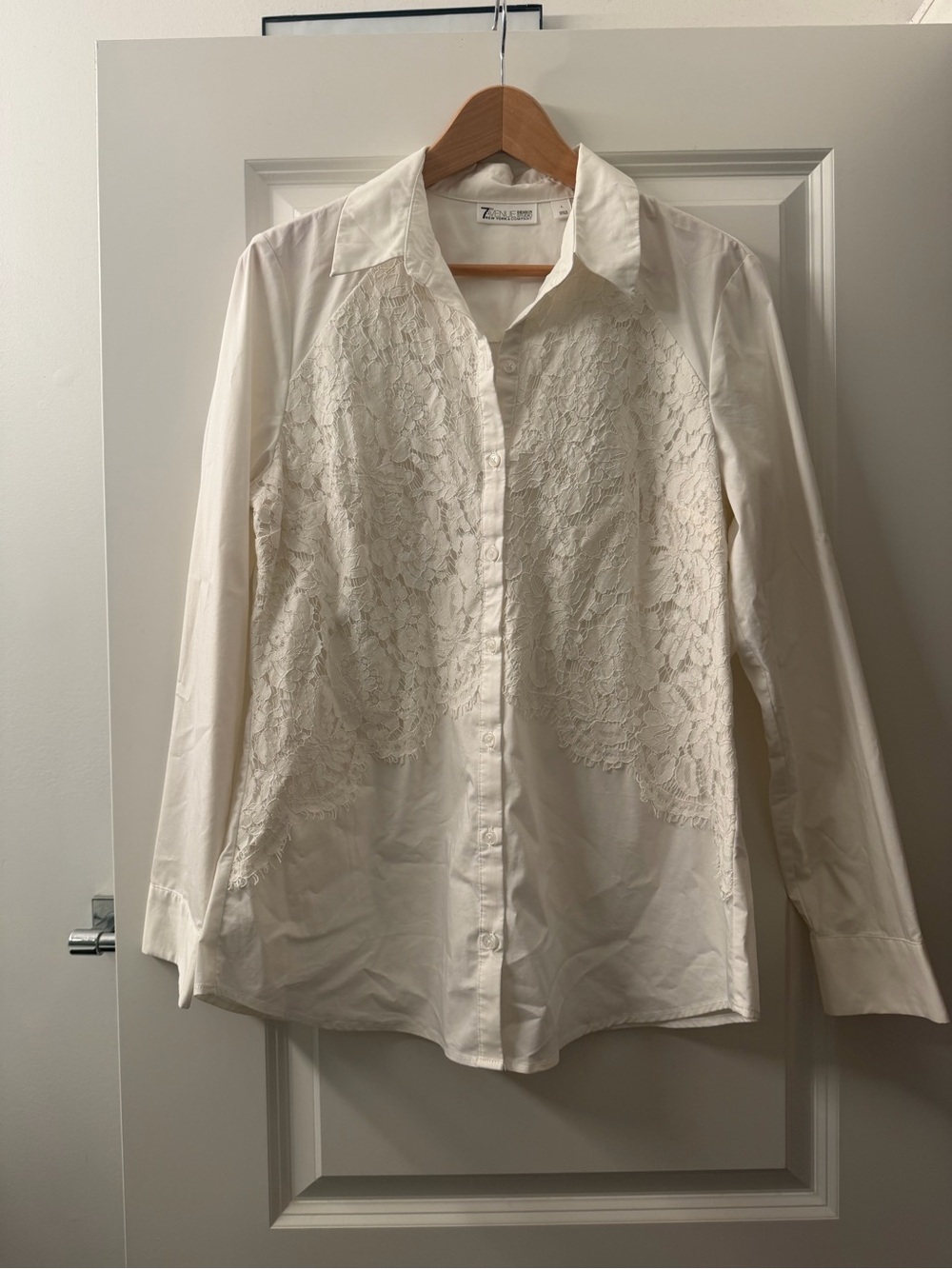 Lace-Front Button-Down Shirt in Cream